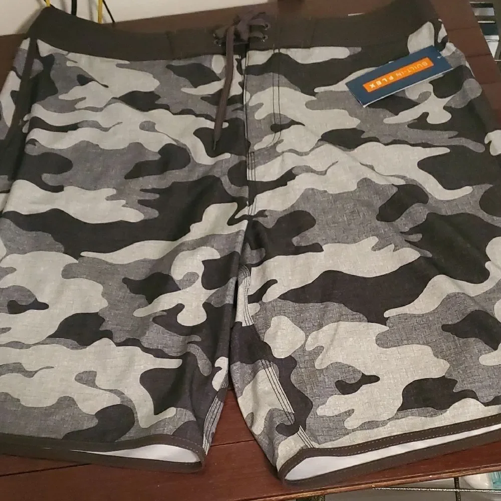 Old Navy Black and Gray Board Shorts with Urban Camo